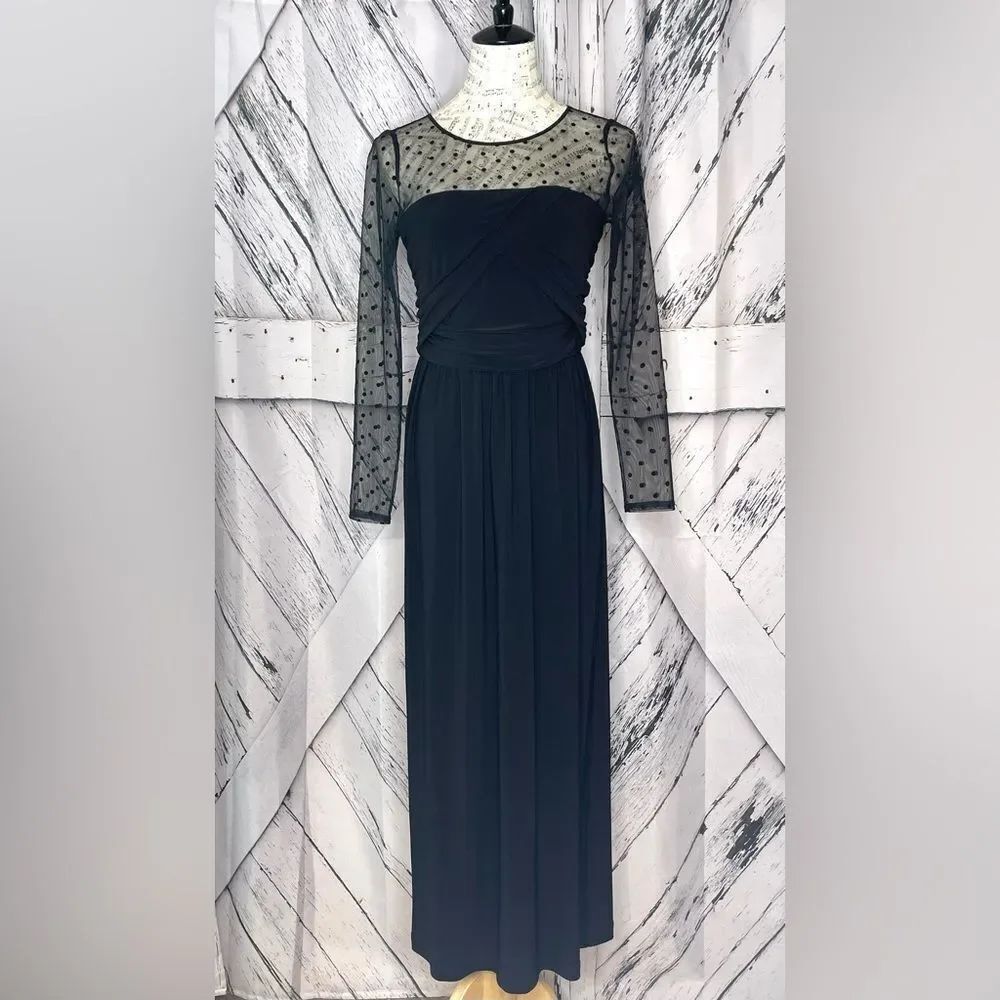 Eliza J long sleeve formal dress sheer dotted sleeves black Size 8P